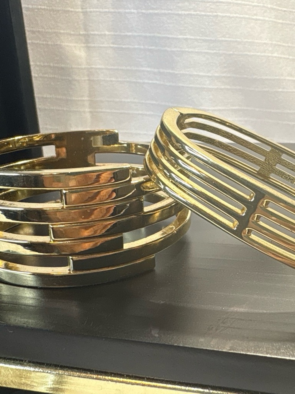 Y2K Bracelet Gold-Tone Cutout Hinge Cuff Set OS EUC